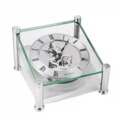 Wholesale 👍 Table Clocks Bulova Solid Brushed Silver Metal Case With Skeleton Movement Table Clock 🌟