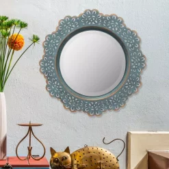 Cheapest 👏 Wall Mirrors Stonebriar Collection Small Round Blue Casual Mirror (12.5 In. H X 12.5 In. W) ❤️