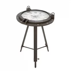 Hot Sale 🔔 Table Clocks LITTON LANE 24 In. X 19 In. Iron Compass And Porthole Clock Table 😍