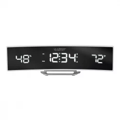 Discount 🌟 Table Clocks La Crosse Technology White Curved Alarm Clock With Mirrored LED Lens Display 🛒