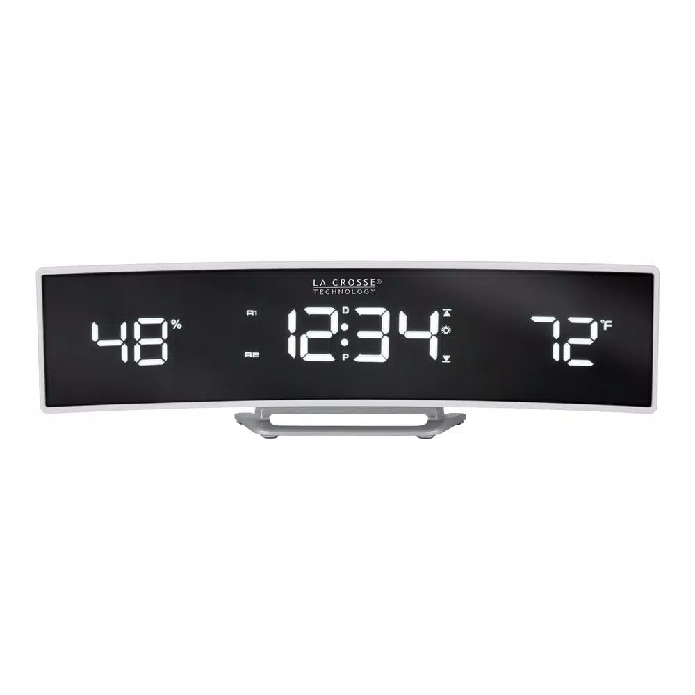 Discount π Table Clocks La Crosse Technology White Curved Alarm Clock With Mirrored LED Lens Display π