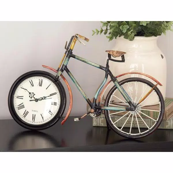 Top 10 π Table Clocks LITTON LANE 10 In. X 16 In. Iron Clock In Bicycle Frame π - Image 7