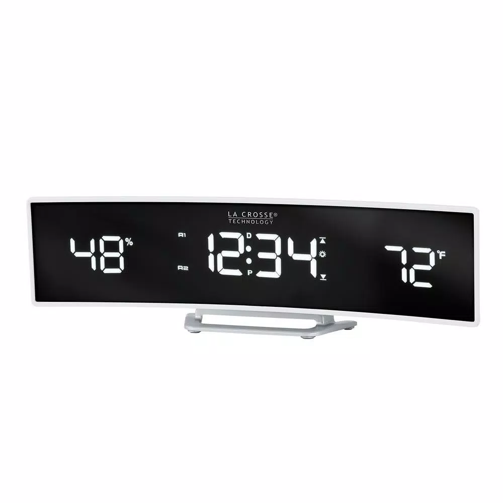 Discount π Table Clocks La Crosse Technology White Curved Alarm Clock With Mirrored LED Lens Display π - Image 2