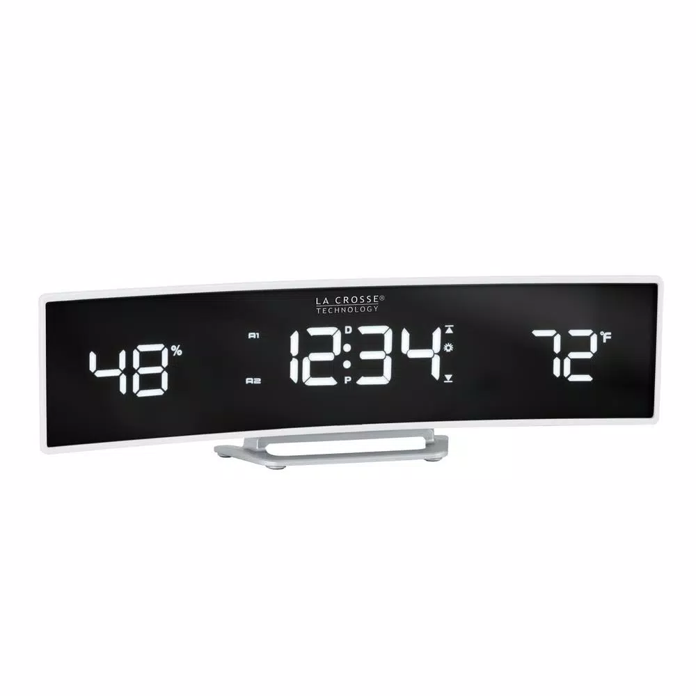 Discount π Table Clocks La Crosse Technology White Curved Alarm Clock With Mirrored LED Lens Display π - Image 3