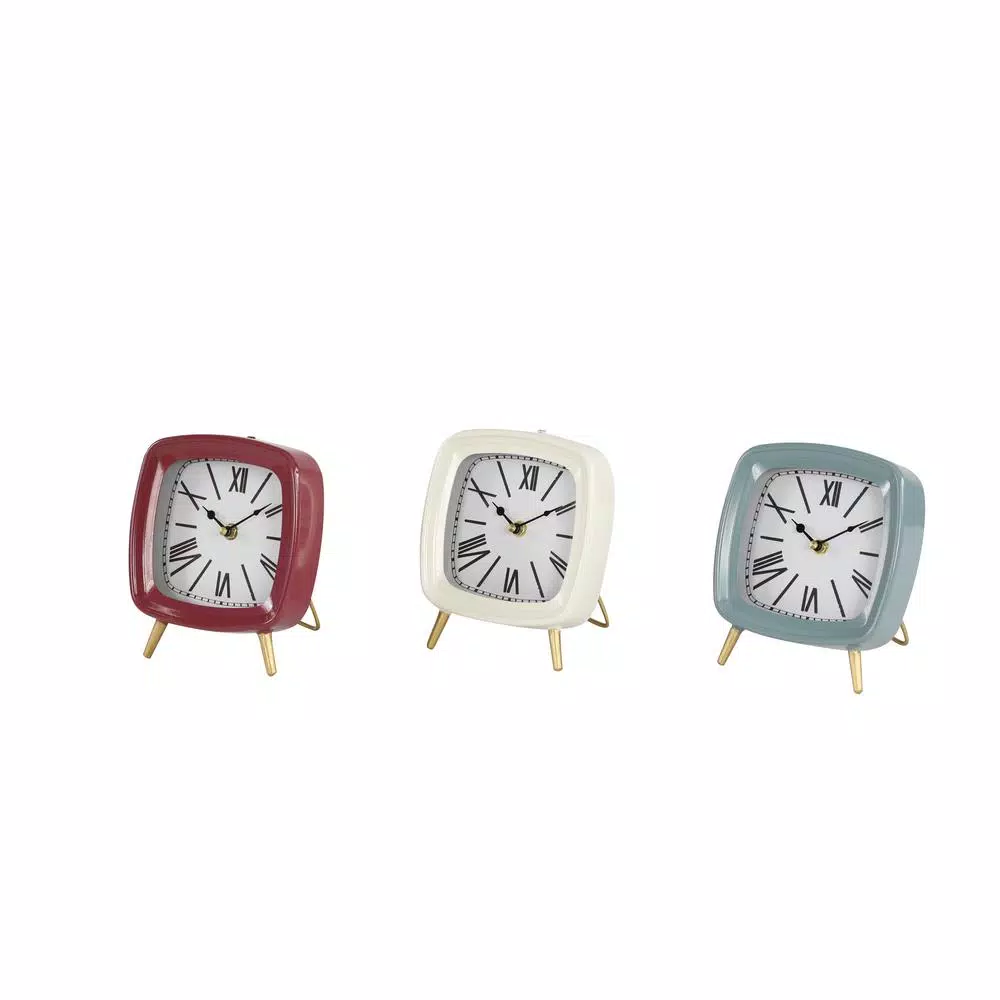 Best Pirce π€© LITTON LANE Square Mauve, White And Blue Metal Table Clocks With Retractable Stands And Gold Feet (Set Of 3) π - Image 2