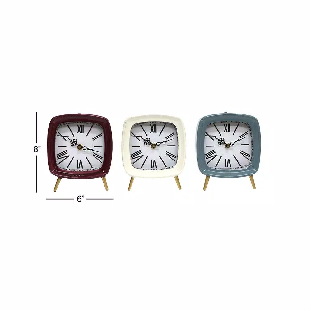 Best Pirce π€© LITTON LANE Square Mauve, White And Blue Metal Table Clocks With Retractable Stands And Gold Feet (Set Of 3) π - Image 6
