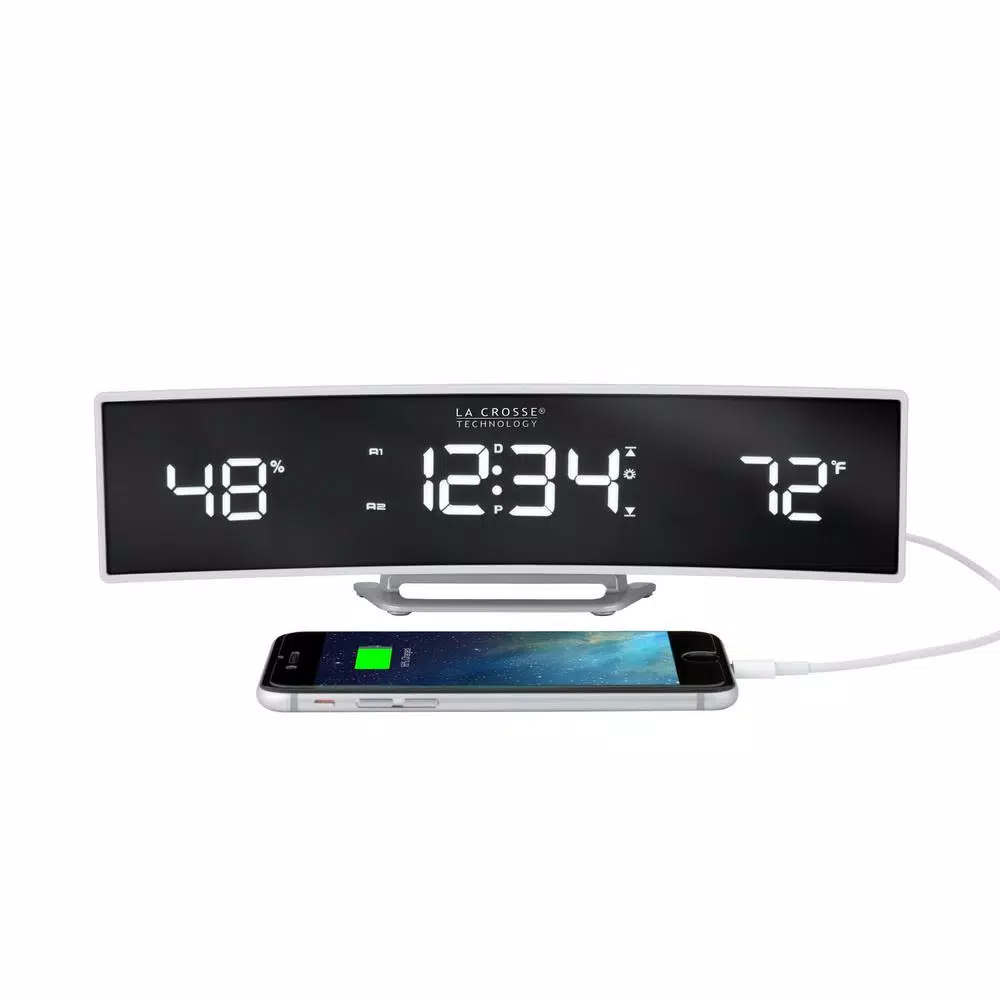 Discount π Table Clocks La Crosse Technology White Curved Alarm Clock With Mirrored LED Lens Display π - Image 6