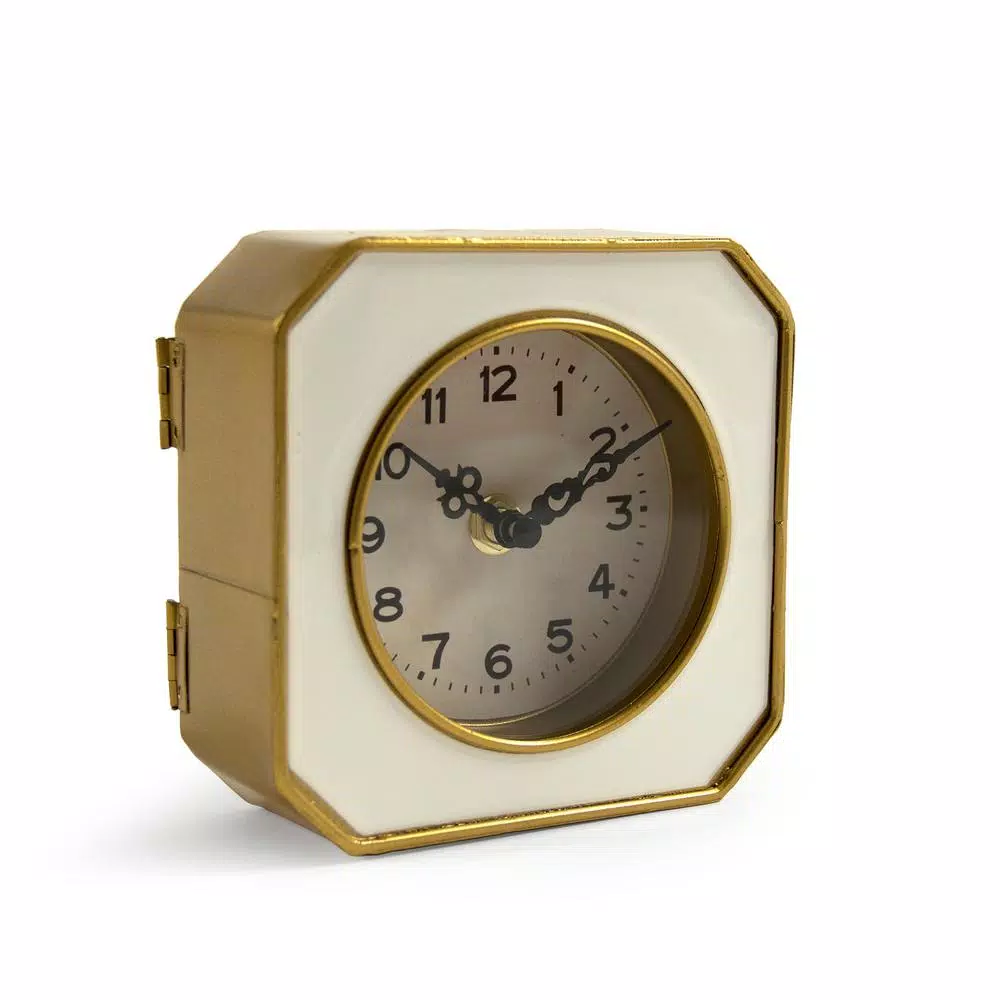 Best Sale ๐ Table Clocks Zentique White And Gold Rounded Square Table Clock โ๏ธ - Image 2