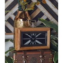Coupon 🤩 Table Clocks LITTON LANE Oak Brown And Silver Table Clock 🎉