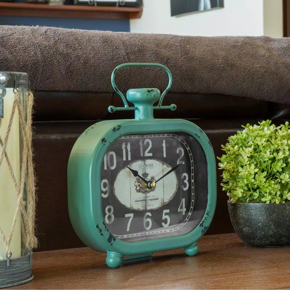 Discount π Table Clocks La Crosse Technology Distressed Teal Metal Decorative Clock π―