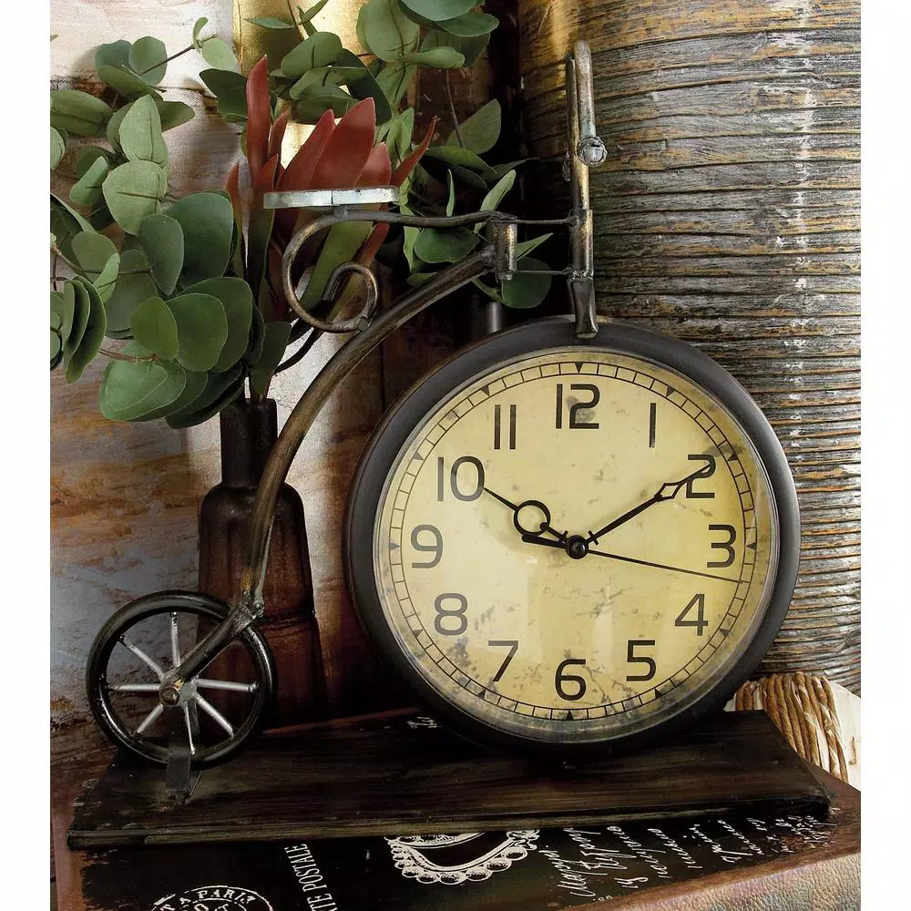 Best Sale π Table Clocks LITTON LANE 13 In. X 12 In. Brown And Tan Vintage-Style Bicycle Table Clock π₯