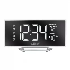 Budget ✔️ Table Clocks La Crosse Technology Curved Mirror LED Alarm Clock With Temperature & Humidity, USB Port ✨