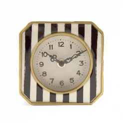 Best deal ❤️ Table Clocks Zentique Black And White Striped With Gold Trimmed Rounded Square Table Clock ⌛