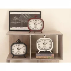 Brand new 😉 Table Clocks LITTON LANE Classic Rounded Rectangle Iron Table Clock In Distressed Red And Black Or White (3-Pack) ⭐