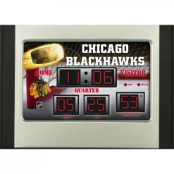 Outlet 👍 Table Clocks Team Sports America Chicago Blackhawks 6.5 In. X 9 In. Scoreboard Alarm Clock With Temperature 🤩