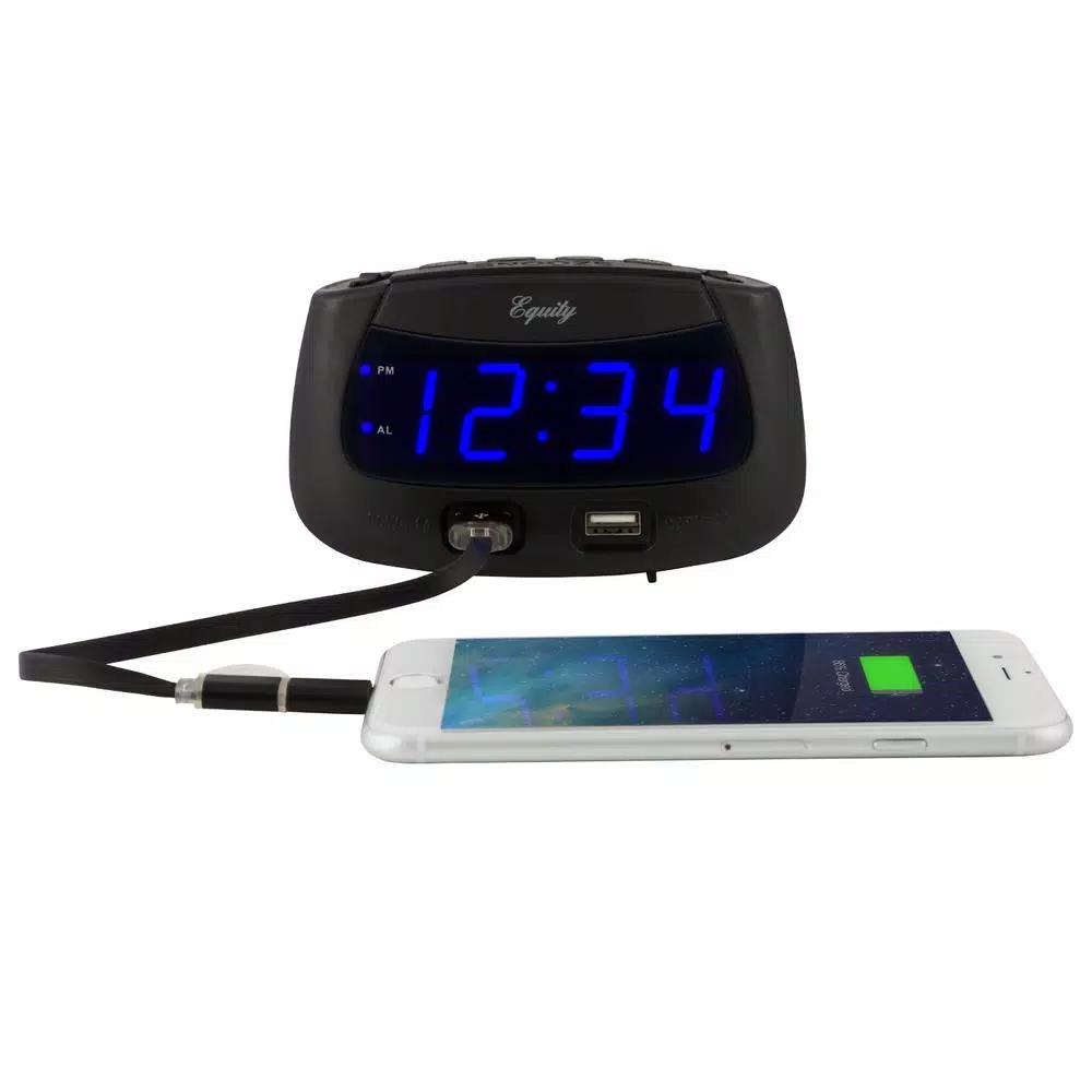 New π₯ Table Clocks Equity By La Crosse 0.9 In. Blue LED Dual USB Digital Alarm Clock π - Image 6