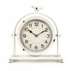 Outlet 🤩 Table Clocks Zentique Vintage White Metal Hinged Bird Table Clock ❤️