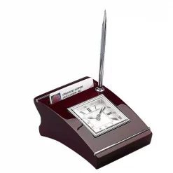Outlet 🥰 Table Clocks Heim Concept Silver Wood Clock With Cardholder And Pen 😍