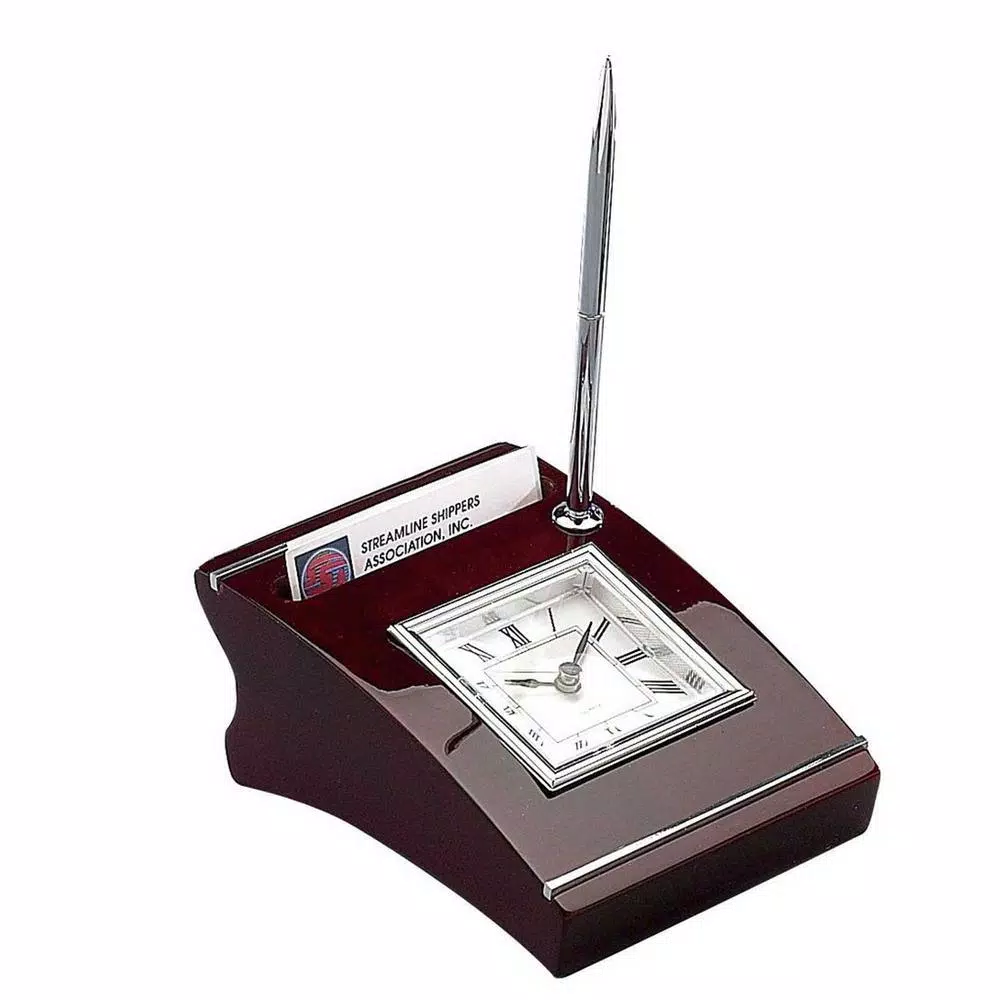 Outlet ๐ฅฐ Table Clocks Heim Concept Silver Wood Clock With Cardholder And Pen ๐
