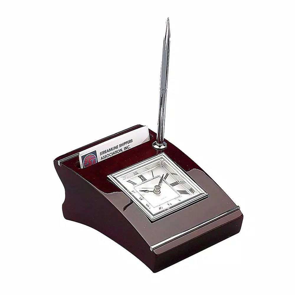 Outlet ๐ฅฐ Table Clocks Heim Concept Silver Wood Clock With Cardholder And Pen ๐ - Image 2
