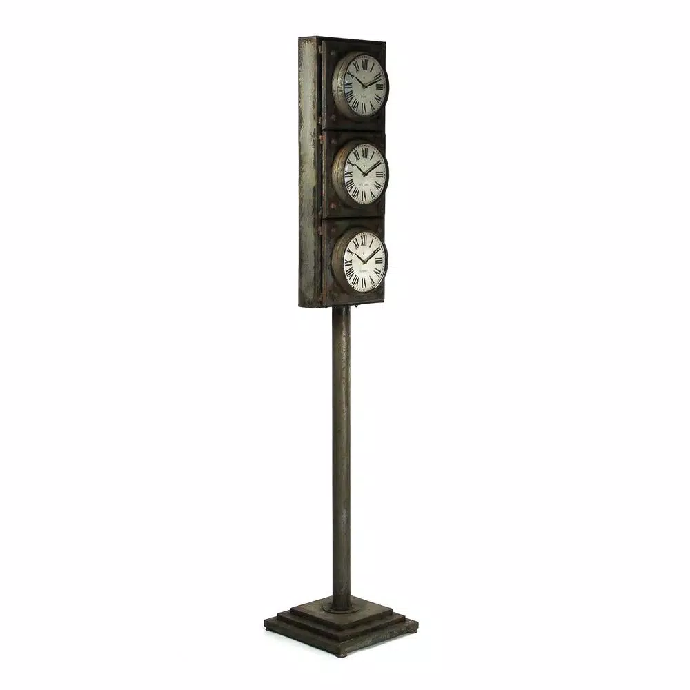 New π Table Clocks Zentique Antique Grey Floor Clock With 3 Clock Faces And Storage π - Image 2