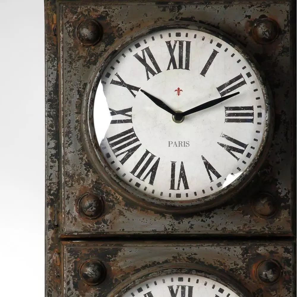New π Table Clocks Zentique Antique Grey Floor Clock With 3 Clock Faces And Storage π - Image 5