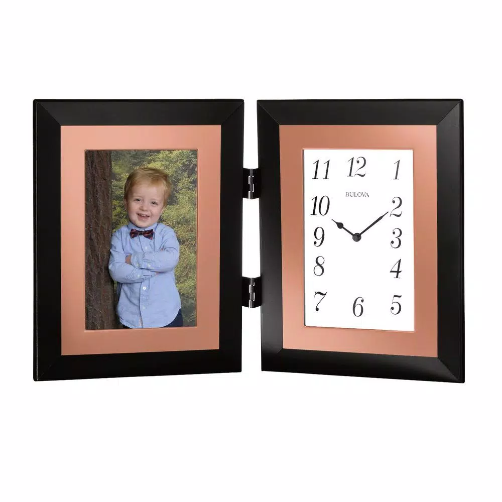 Best Pirce ๐ Table Clocks Bulova 8.5 In. H X 13.25 In. W Hinged Clock And Photo Combination In Black Metal ๐
