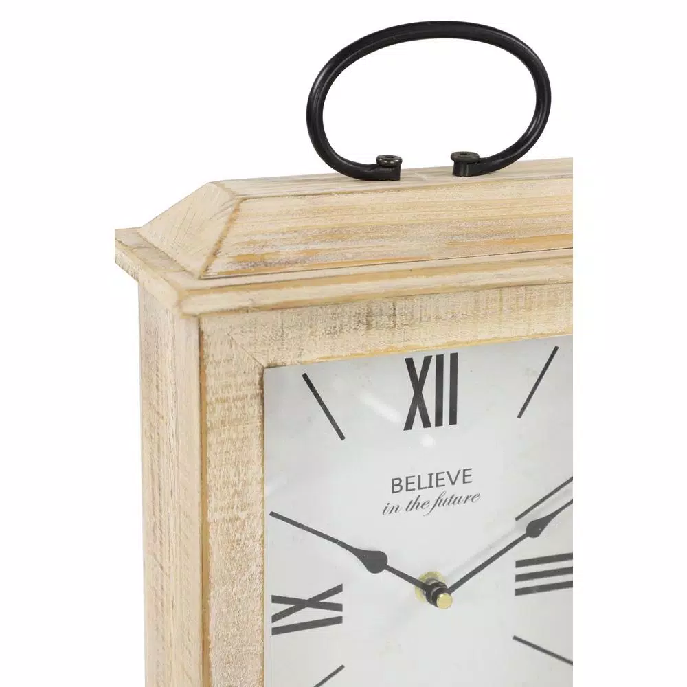 Top 10 β Table Clocks LITTON LANE Farmhouse Rectangular Whitewashed Beige Wooden Table Clock 𧨠- Image 3