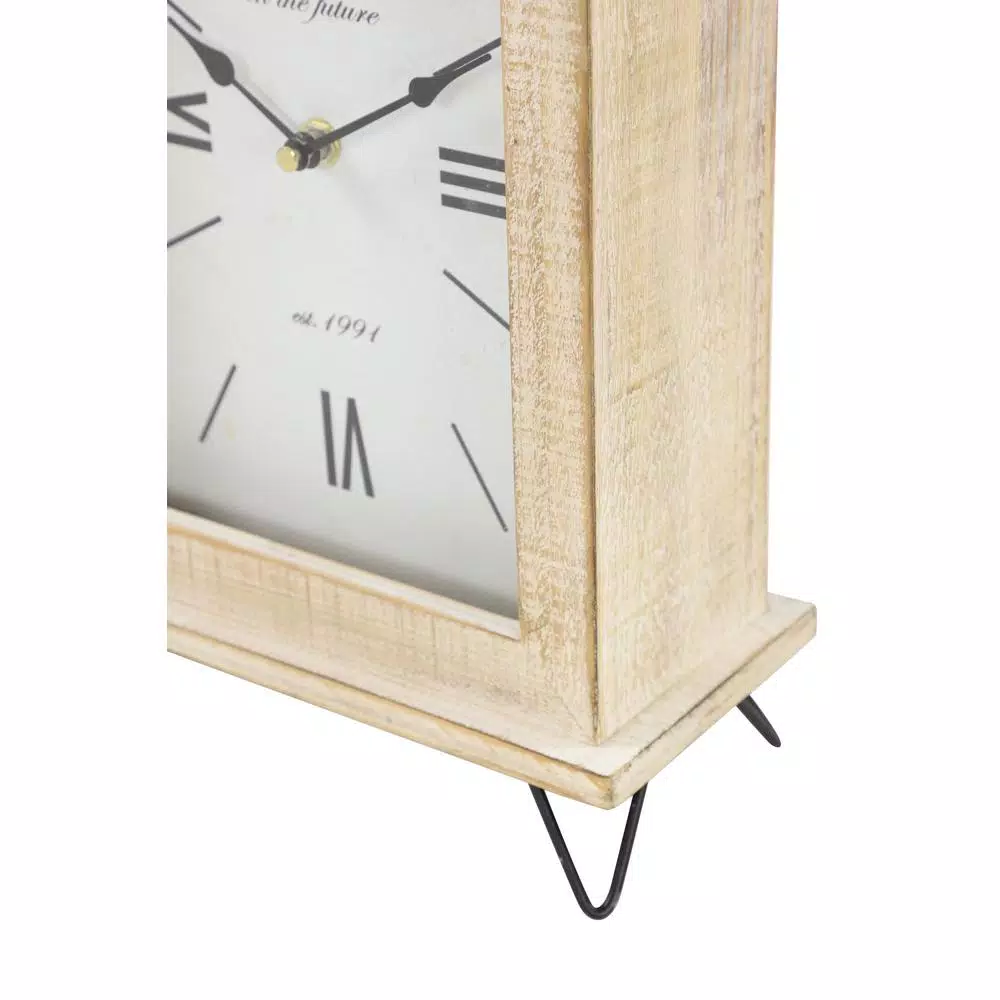 Top 10 β Table Clocks LITTON LANE Farmhouse Rectangular Whitewashed Beige Wooden Table Clock 𧨠- Image 4