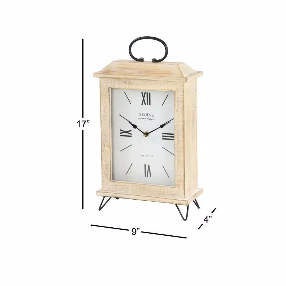 Top 10 β Table Clocks LITTON LANE Farmhouse Rectangular Whitewashed Beige Wooden Table Clock 𧨠- Image 5