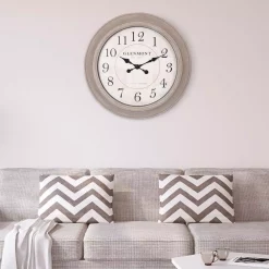 Best Sale 🥰 Wall Clocks Pinnacle Woodgrain Circle Washed Grey Wall Clock 🎉