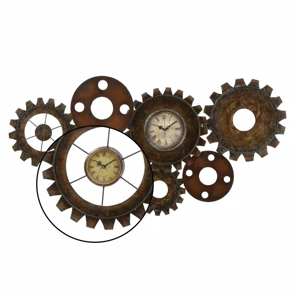 Outlet 🎁 Wall Clocks LITTON LANE 17 In. X 34 In. Rustic Industrial Gears Wall Clock In Distressed Iron ✔️ - Image 4