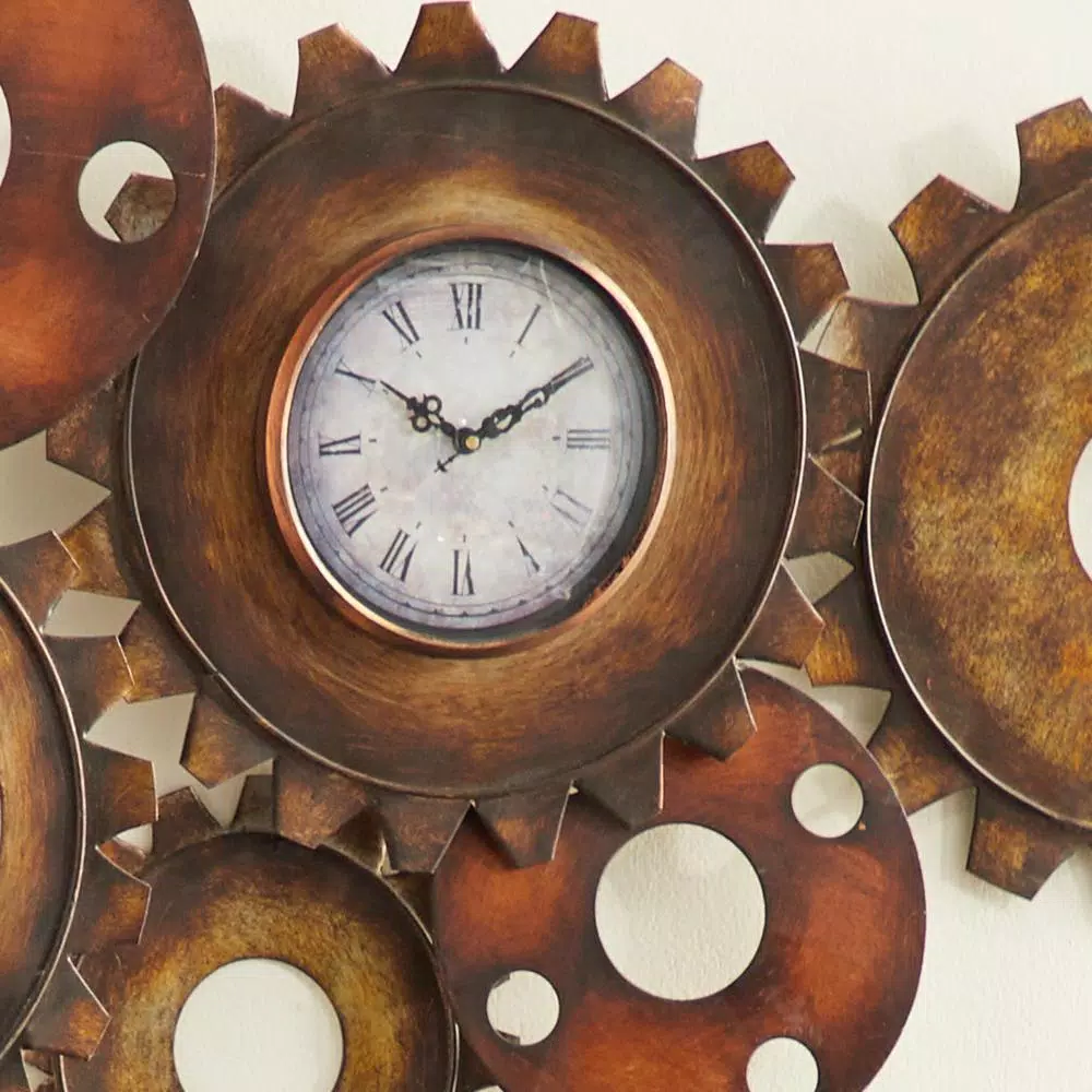 Outlet 🎁 Wall Clocks LITTON LANE 17 In. X 34 In. Rustic Industrial Gears Wall Clock In Distressed Iron ✔️ - Image 5