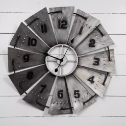 Promo 🌟 Wall Clocks Pinnacle Windmill Galvanized Metal Silver Wall Clock 🥰