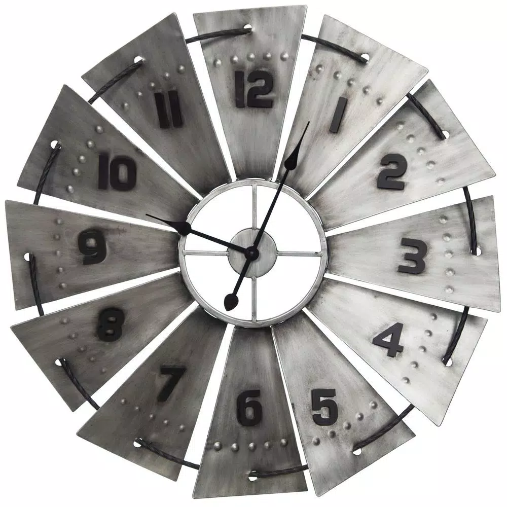 Promo 🌟 Wall Clocks Pinnacle Windmill Galvanized Metal Silver Wall Clock 🥰 - Image 2