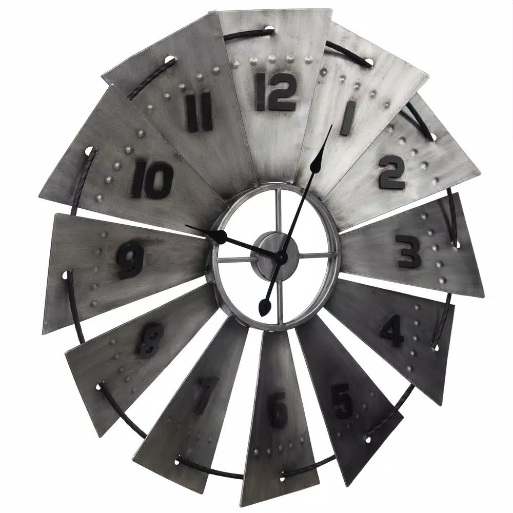 Promo 🌟 Wall Clocks Pinnacle Windmill Galvanized Metal Silver Wall Clock 🥰 - Image 3