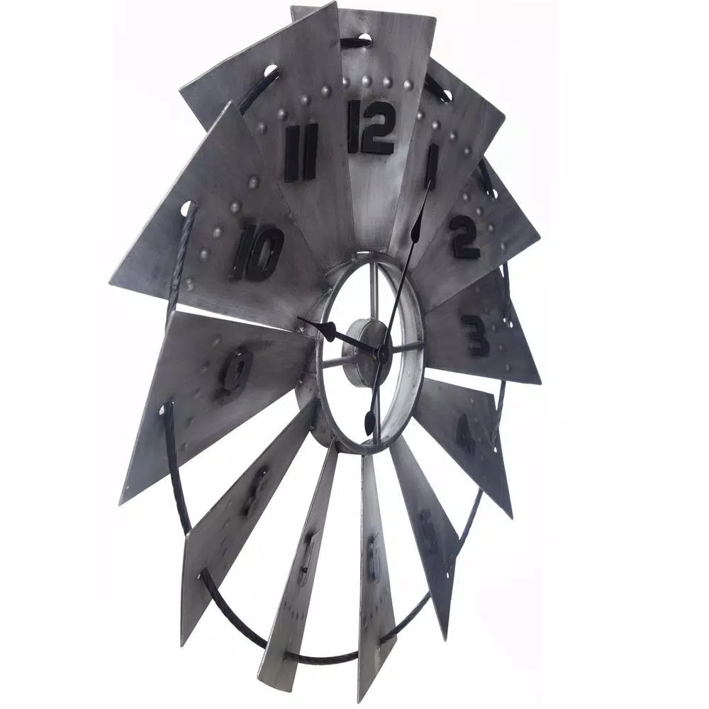 Promo 🌟 Wall Clocks Pinnacle Windmill Galvanized Metal Silver Wall Clock 🥰 - Image 4