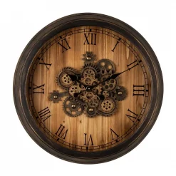 Best Sale 🧨 Wall Clocks Glitzhome 27.76 In. D Vintage Industrial Oversized Wooden/Metal Wall Clock With Moving Gears 👏