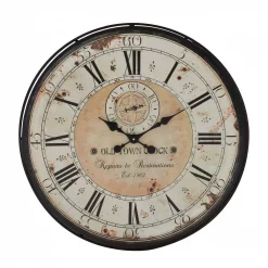 Cheapest 🎉 Wall Clocks LITTON LANE 32 In. Round Rustic Black Iron And Wood Antique Roman Numeral Wall Clock 🧨