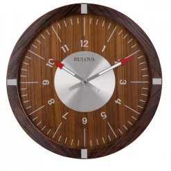 Best Pirce 🎉 Wall Clocks Bulova 30 In. H X 30 In. W Zebrawood Veneer Outer Case Round Wall Clock 🔥