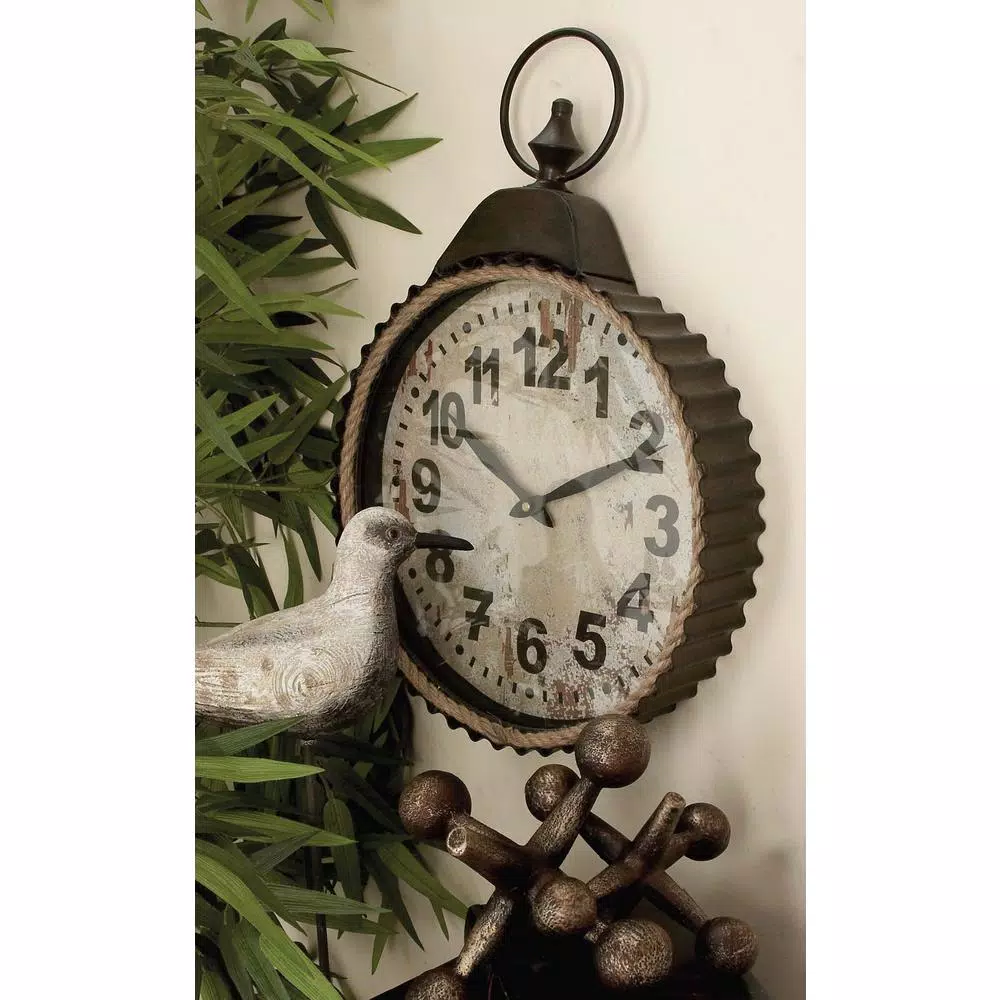 Discount ๐ Wall Clocks LITTON LANE Rustic Distressed Round Analog Wall Clock ๐