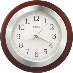 Hot Sale ⭐ Wall Clocks Bulova 14 In. H X 14 In. W Round Wall Clock With Wood Case And Brushed Aluminum Bezel ⌛