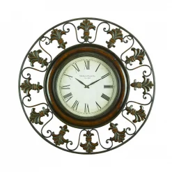 Best Sale 🛒 Wall Clocks LITTON LANE 38 In. Traditional Fleur-De-Lis Iron Wall Clock ❤️