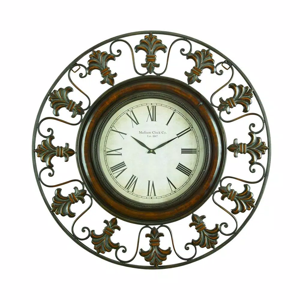 Best Sale 🛒 Wall Clocks LITTON LANE 38 In. Traditional Fleur-De-Lis Iron Wall Clock ❤️
