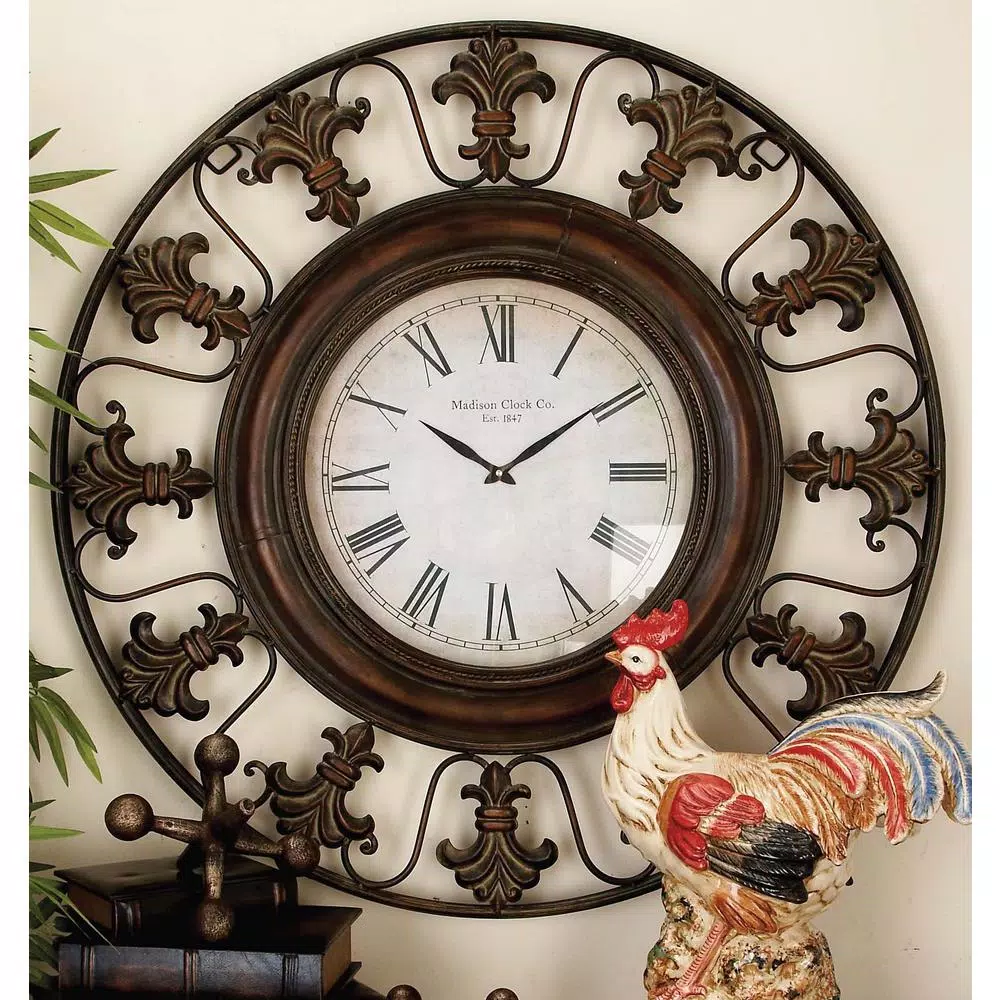 Best Sale 🛒 Wall Clocks LITTON LANE 38 In. Traditional Fleur-De-Lis Iron Wall Clock ❤️ - Image 5