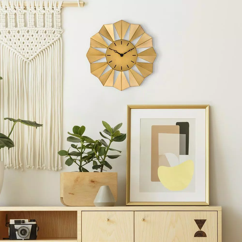 Promo π Wall Clocks La Crosse Technology 12.8 In. Gold Metal Sunray Quartz Wall Clock π - Image 2