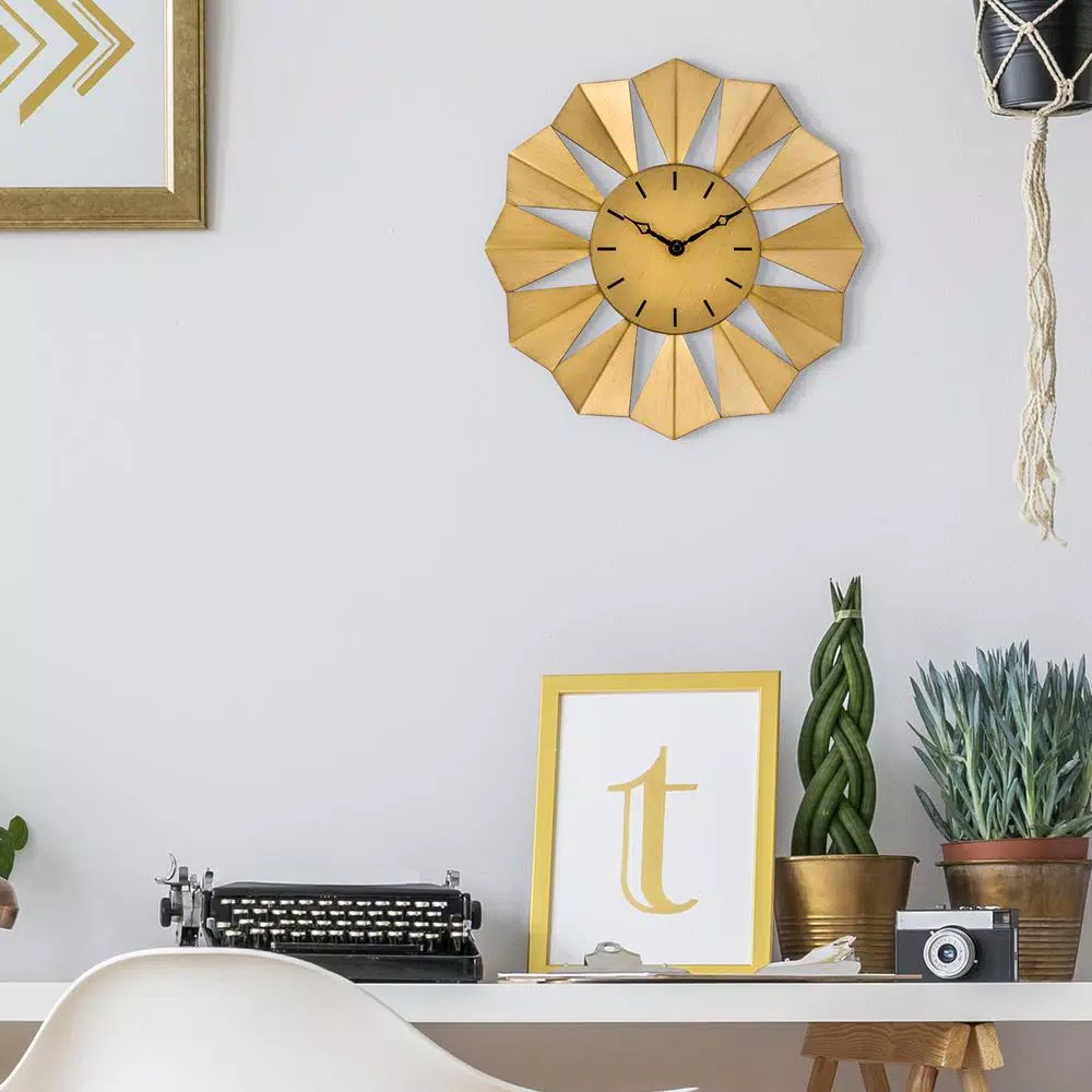 Promo π Wall Clocks La Crosse Technology 12.8 In. Gold Metal Sunray Quartz Wall Clock π - Image 5