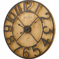 Outlet 🌟 Wall Clocks Bulova 29 In. H X 29 In. W Round Gallery Wall Clock In Knotty Pine Veneer ✨