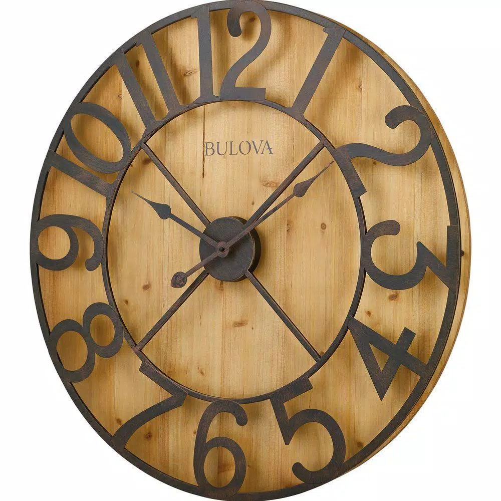 Outlet 🌟 Wall Clocks Bulova 29 In. H X 29 In. W Round Gallery Wall Clock In Knotty Pine Veneer ✨