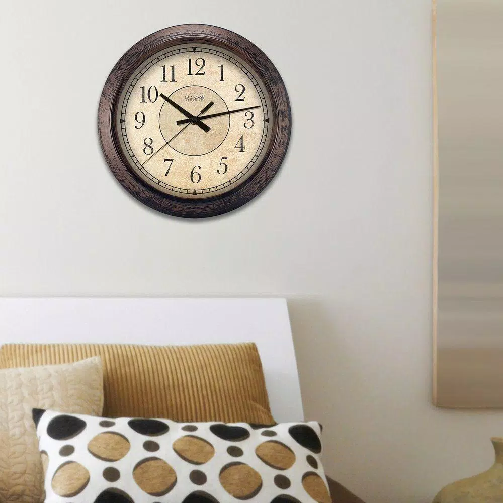 Discount βοΈ Wall Clocks La Crosse Technology 14 In. H Round Brown Plastic Analog Wall Clock π₯